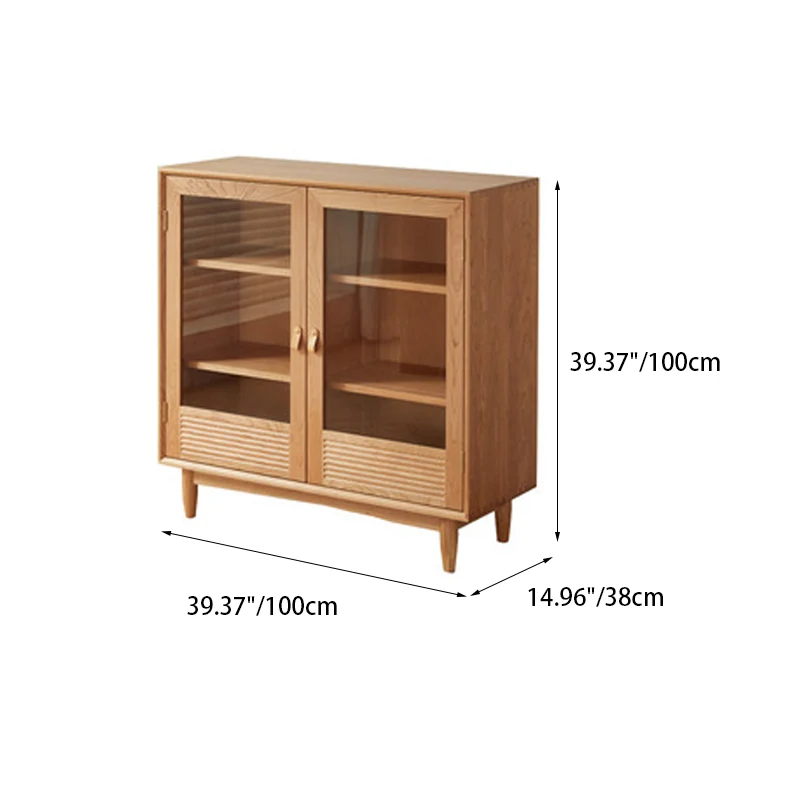 Contemporary Nordic Rectangular Solid Pine Wood Plywood Natural Rattan Tempered Glass Storage Cabinet 6-Drawer For Living Room