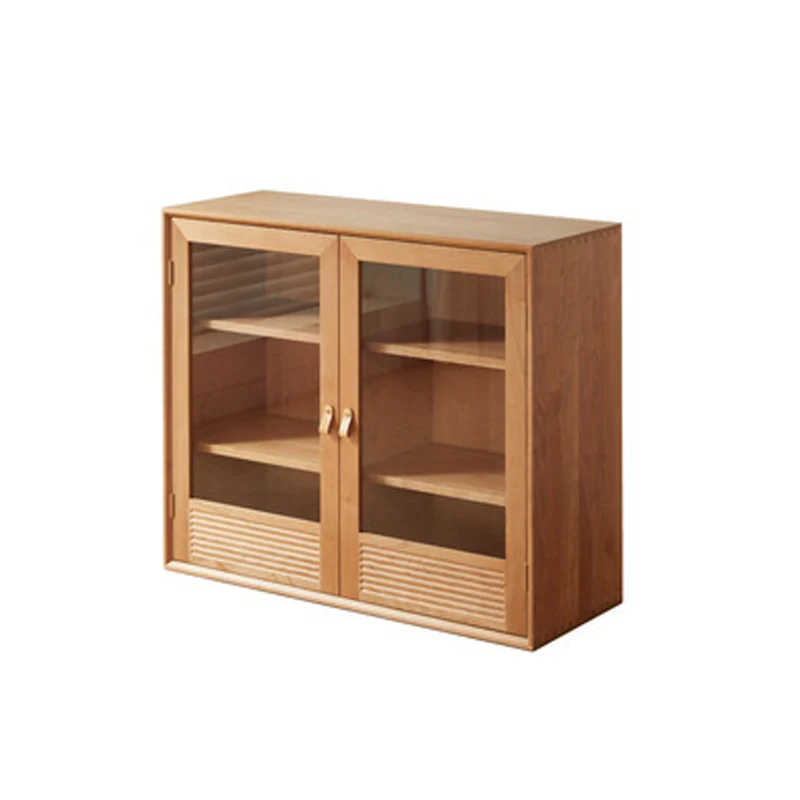 Contemporary Nordic Rectangular Solid Pine Wood Plywood Natural Rattan Tempered Glass Storage Cabinet 6-Drawer For Living Room