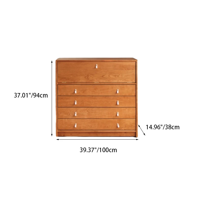 Contemporary Nordic Rectangular Cherry Wood Plywood Glass Storage Cabinet 4-Drawer For Living Room