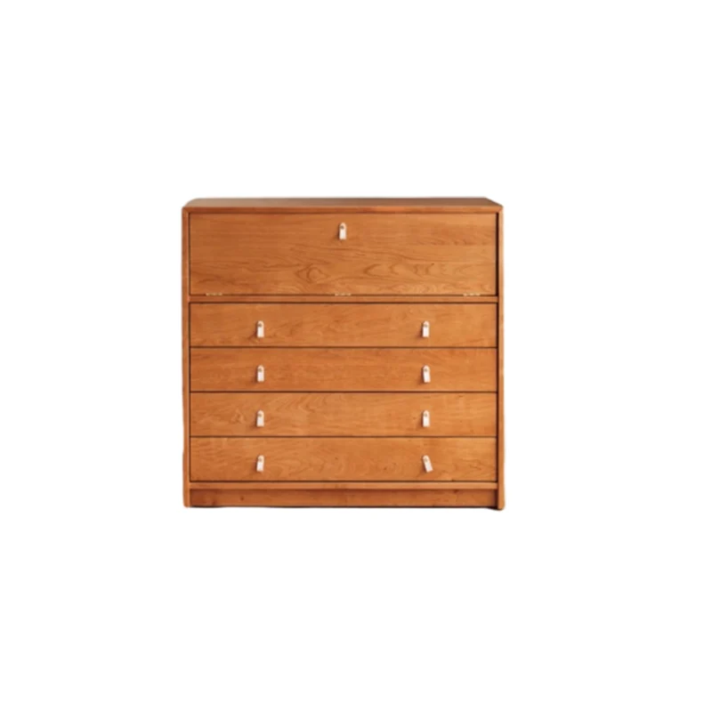 Contemporary Nordic Rectangular Cherry Wood Plywood Glass Storage Cabinet 4-Drawer For Living Room
