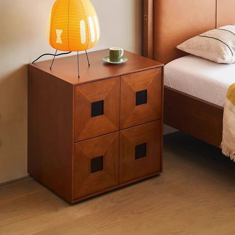 Traditional Vintage Ash Wood Square Storage Cabinet 2-Drawer For Living Room