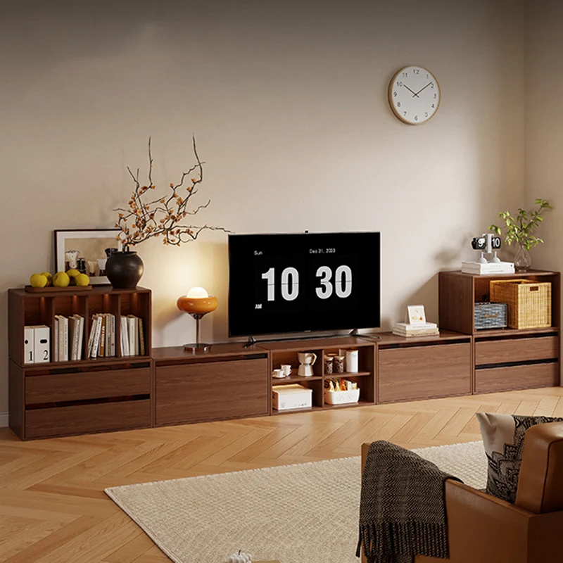 Traditional Vintage Plywood Rubber Wood Glass Rattan Rectangular Storage Cabinet 1-Tier For Living Room