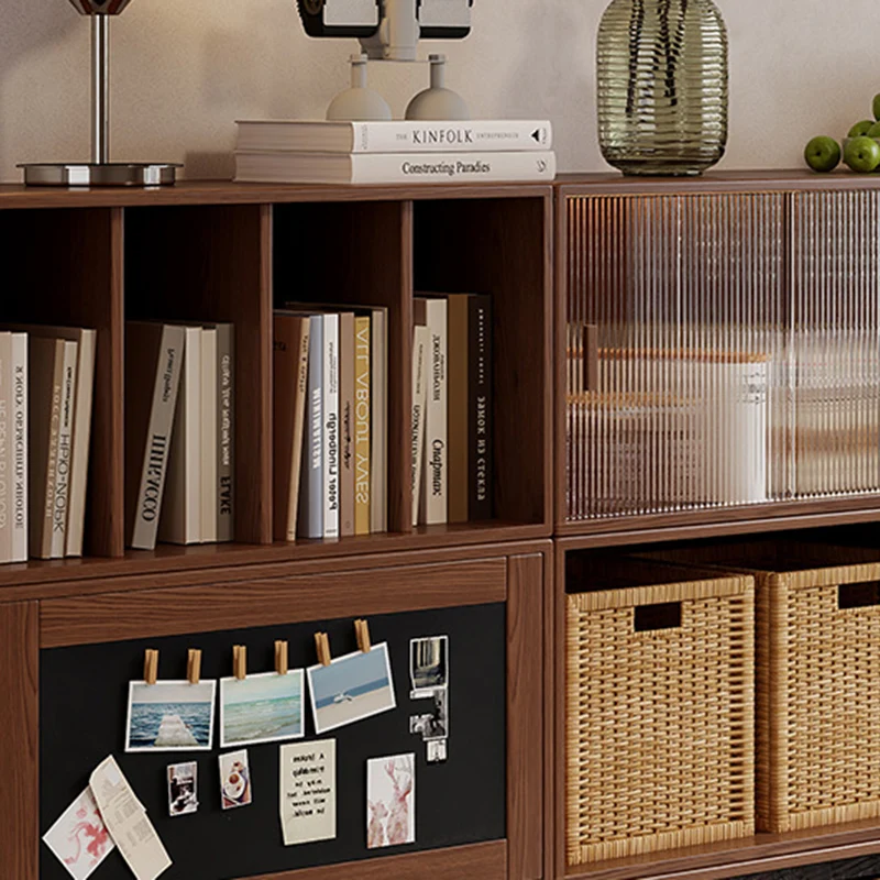 Traditional Vintage Plywood Rubber Wood Glass Rattan Rectangular Storage Cabinet 1-Tier For Living Room