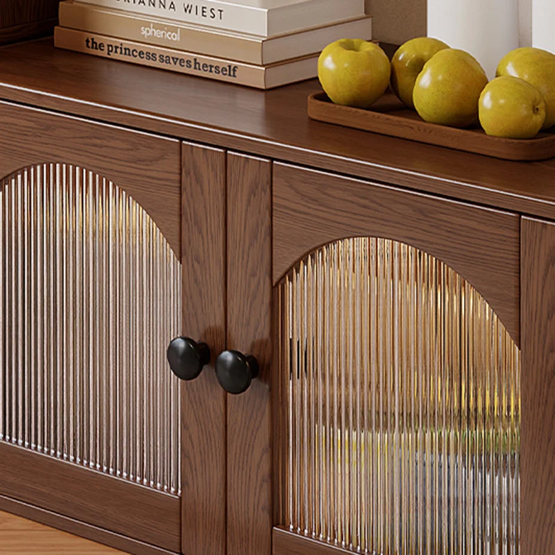 Traditional Vintage Plywood Rubber Wood Glass Rattan Rectangular Storage Cabinet 1-Tier For Living Room