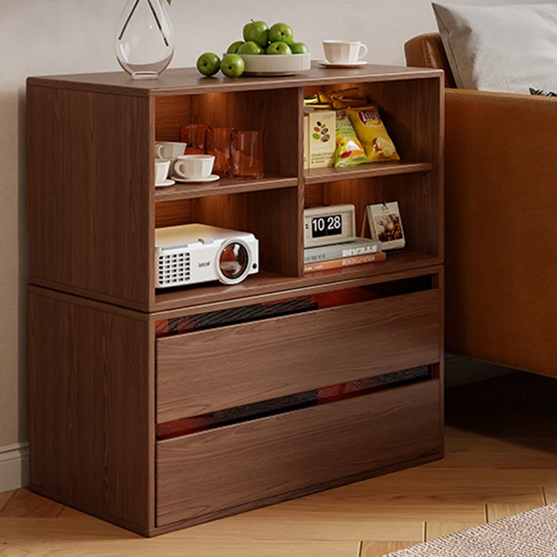 Traditional Vintage Plywood Rubber Wood Glass Rattan Rectangular Storage Cabinet 1-Tier For Living Room