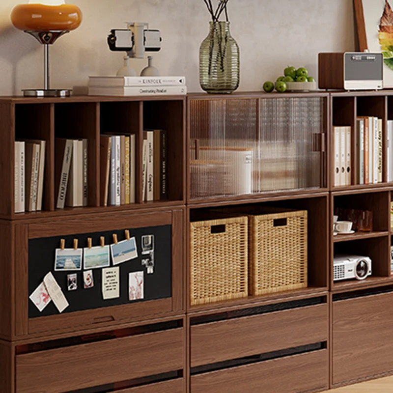 Traditional Vintage Plywood Rubber Wood Glass Rattan Rectangular Storage Cabinet 1-Tier For Living Room