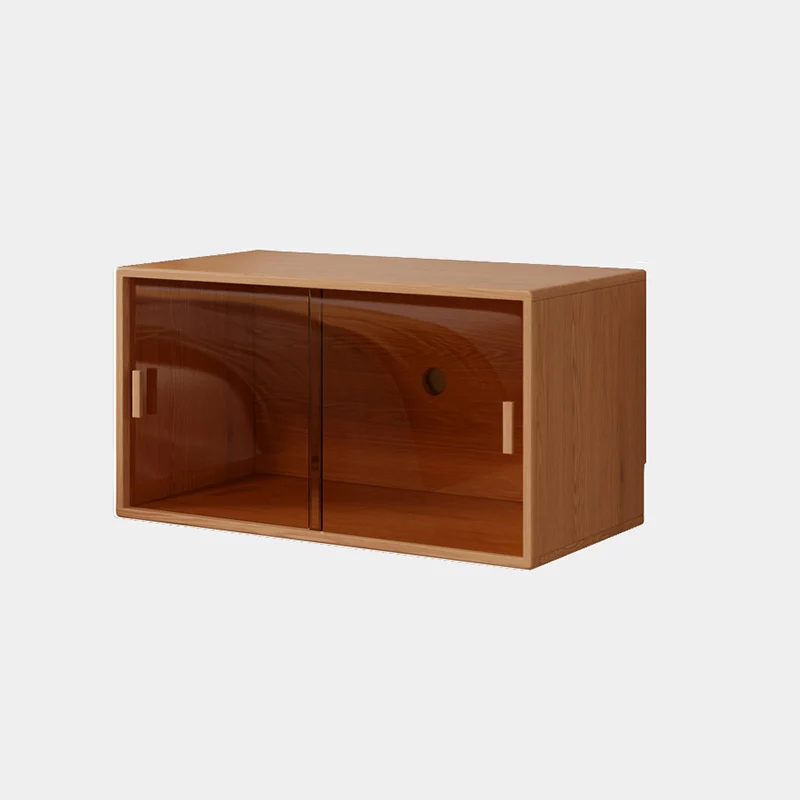 Traditional Vintage Plywood Rubber Wood Glass Rattan Rectangular Storage Cabinet 1-Tier For Living Room
