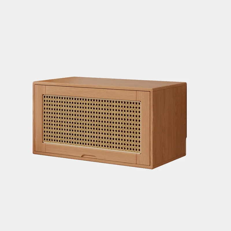 Traditional Vintage Plywood Rubber Wood Glass Rattan Rectangular Storage Cabinet 1-Tier For Living Room