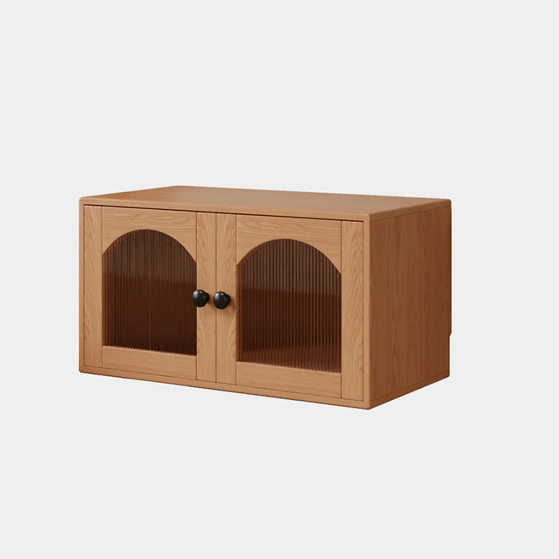 Traditional Vintage Plywood Rubber Wood Glass Rattan Rectangular Storage Cabinet 1-Tier For Living Room
