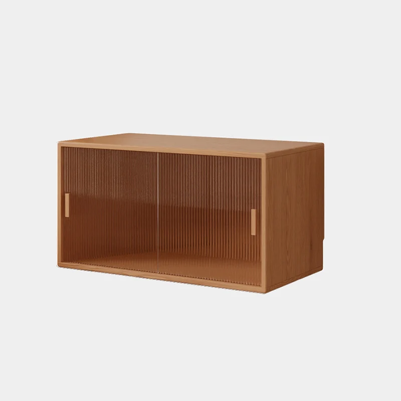 Traditional Vintage Plywood Rubber Wood Glass Rattan Rectangular Storage Cabinet 1-Tier For Living Room