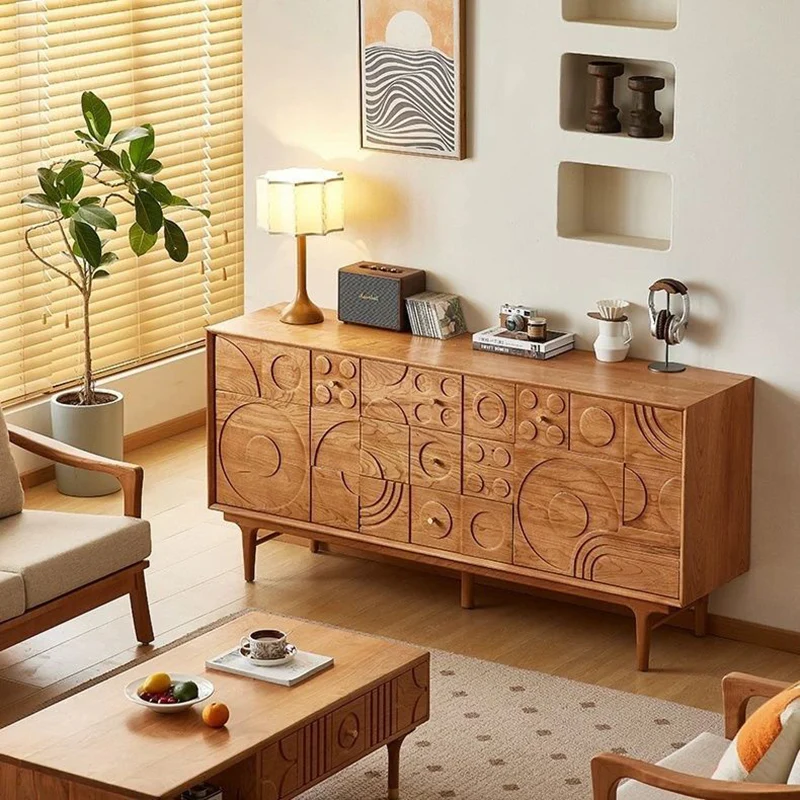 Traditional French Pine Wood Rectangular Patterned Storage Cabinet 3-Drawer For Living Room