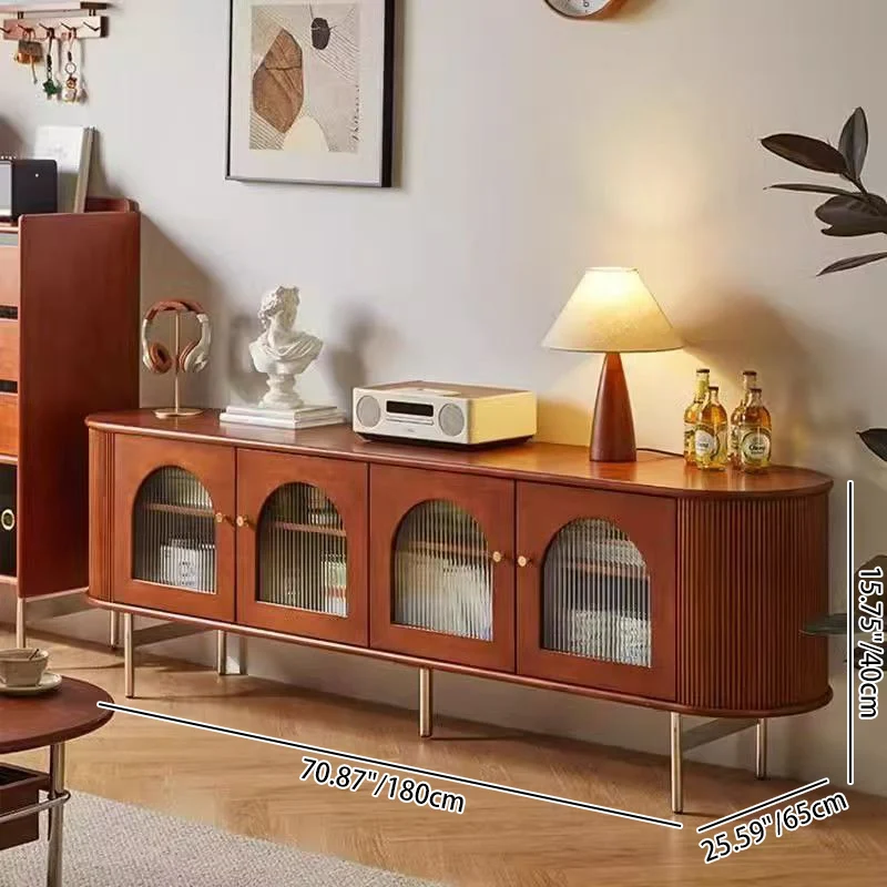 Traditional Chinese Pine Wood Glass Metal Arched Curved Cylindrical Storage Cabinet 4-Storage For Living Room