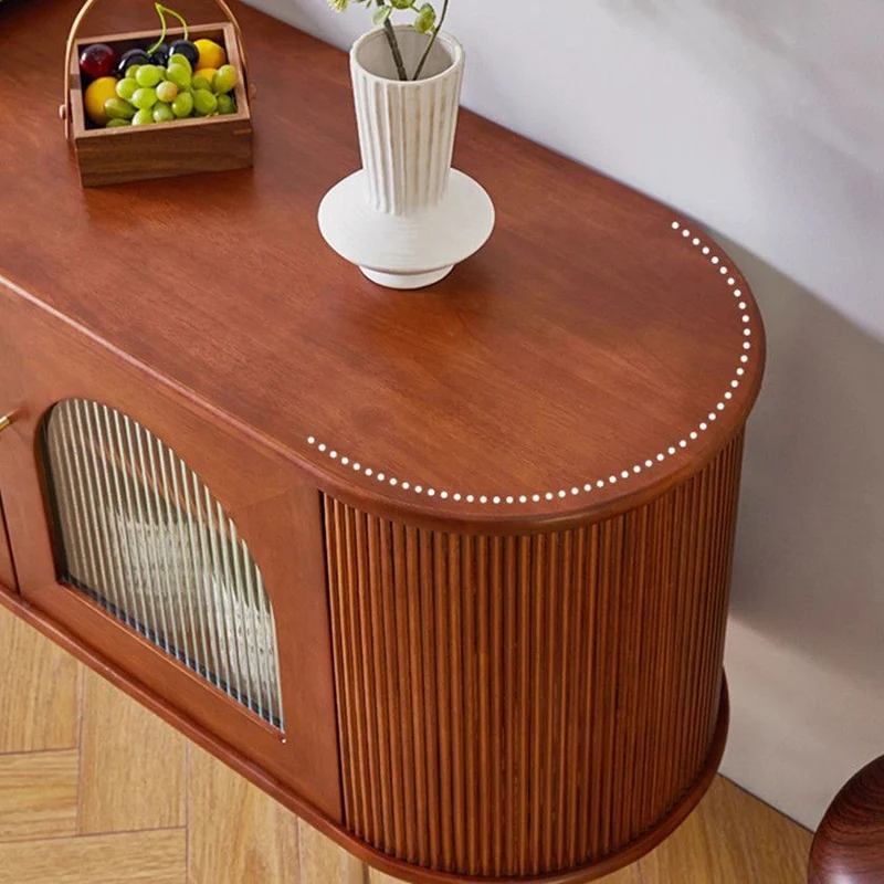 Traditional Chinese Pine Wood Glass Metal Arched Curved Cylindrical Storage Cabinet 4-Storage For Living Room