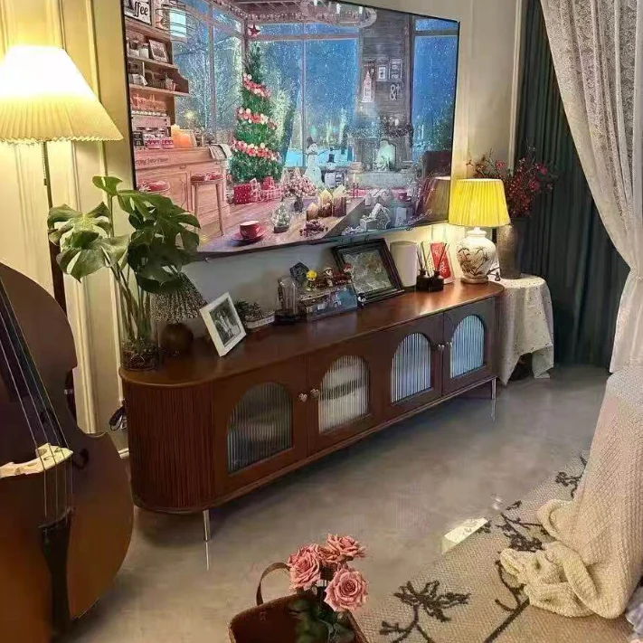 Traditional Chinese Pine Wood Glass Metal Arched Curved Cylindrical Storage Cabinet 4-Storage For Living Room