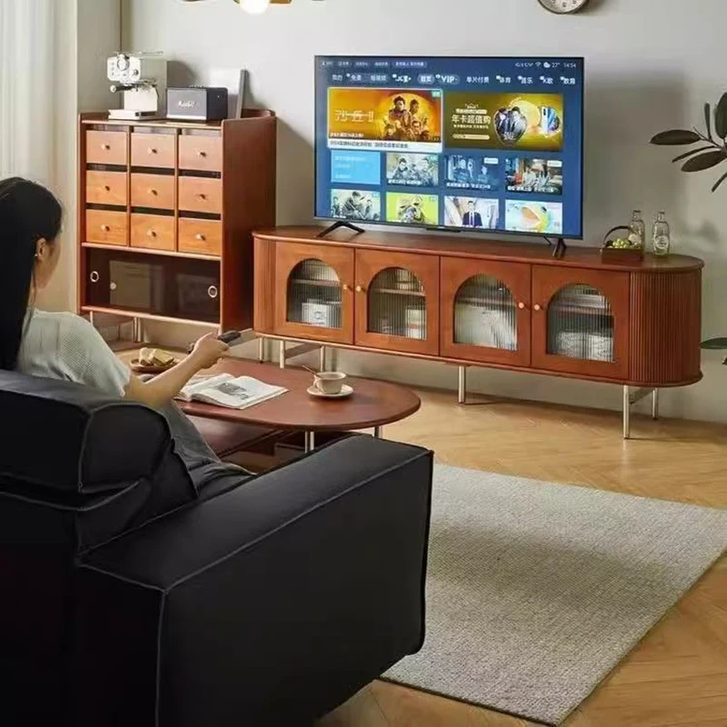 Traditional Chinese Pine Wood Glass Metal Arched Curved Cylindrical Storage Cabinet 4-Storage For Living Room