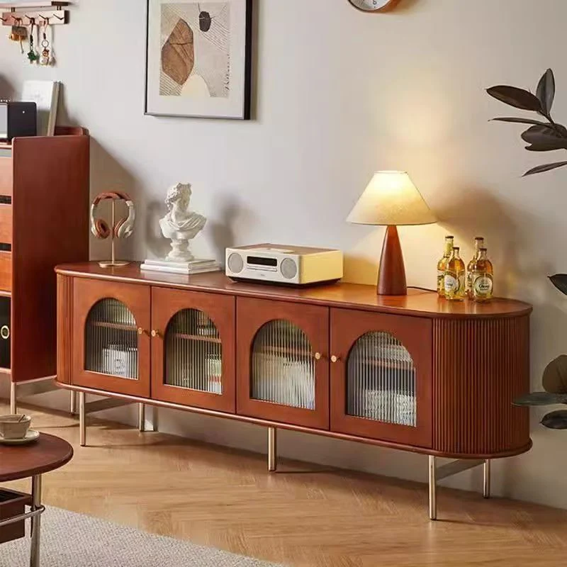 Traditional Chinese Pine Wood Glass Metal Arched Curved Cylindrical Storage Cabinet 4-Storage For Living Room