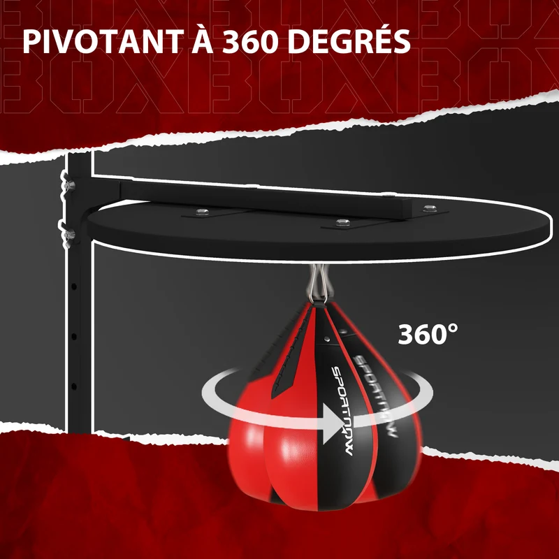 Plateforme murale poire de vitesse pour boxe 73 x 60 x 60 cm réglable 7 niveaux pivot 360° design moderne en acier noir 21_0006843