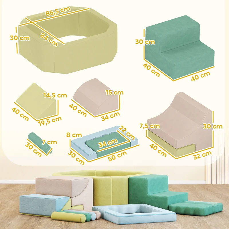 Parcours motricité bébé aire de jeu modulable 160 x 137,5 x 30 cm sécurisé housse lavable scandinave en velours rose 21_0000734