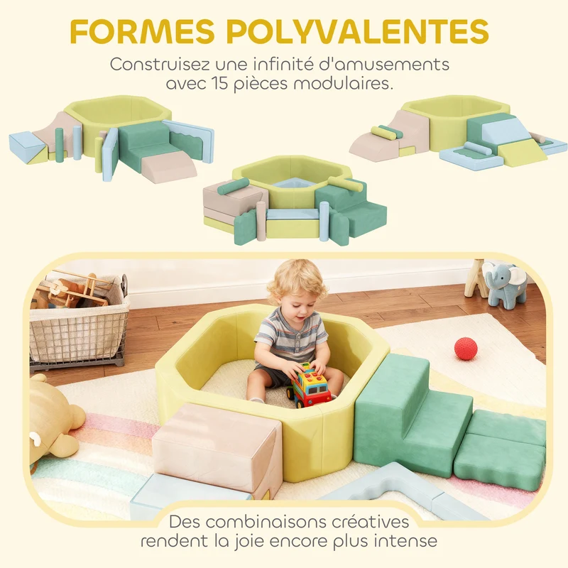 Parcours motricité bébé aire de jeu modulable 160 x 137,5 x 30 cm sécurisé housse lavable scandinave en velours rose 21_0000734