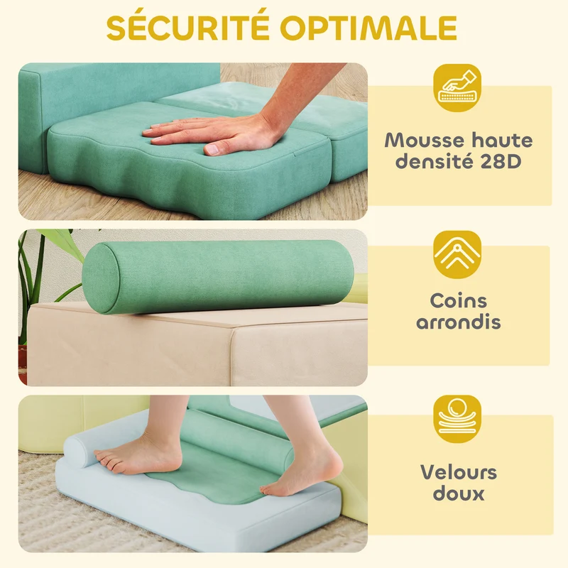 Parcours motricité bébé aire de jeu modulable 160 x 137,5 x 30 cm sécurisé housse lavable scandinave en velours rose 21_0000734