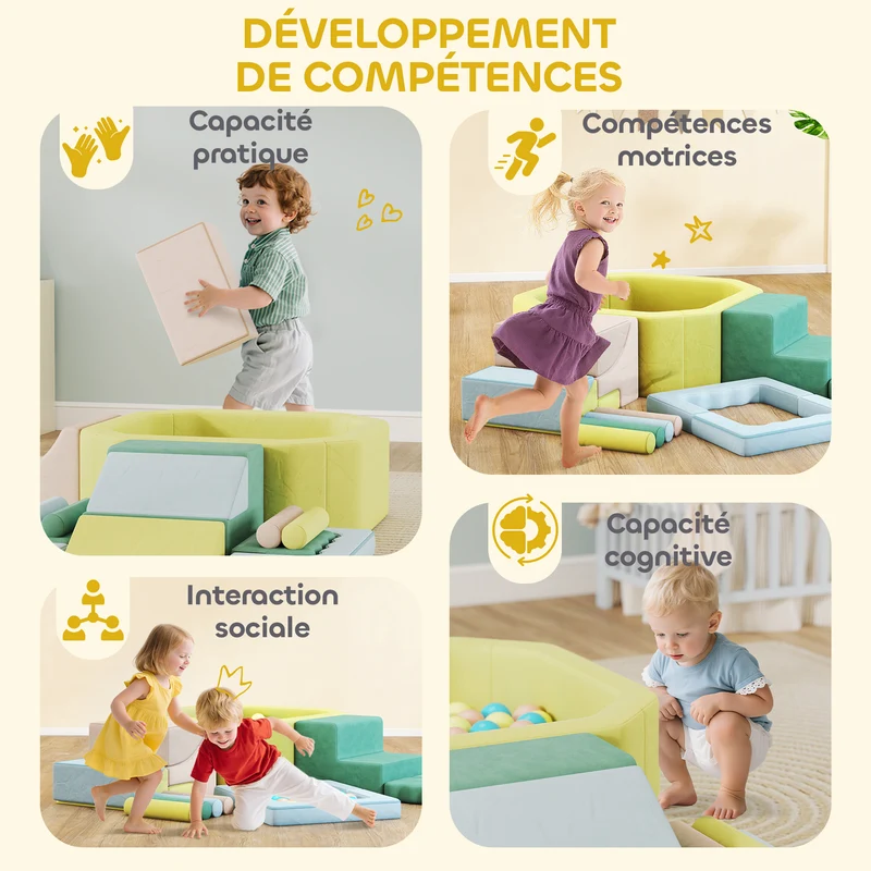 Parcours motricité bébé aire de jeu modulable 160 x 137,5 x 30 cm sécurisé housse lavable scandinave en velours rose 21_0000734