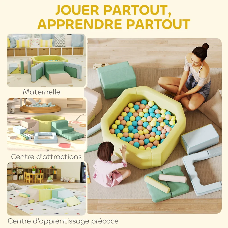 Parcours motricité bébé aire de jeu modulable 160 x 137,5 x 30 cm sécurisé housse lavable scandinave en velours rose 21_0000734