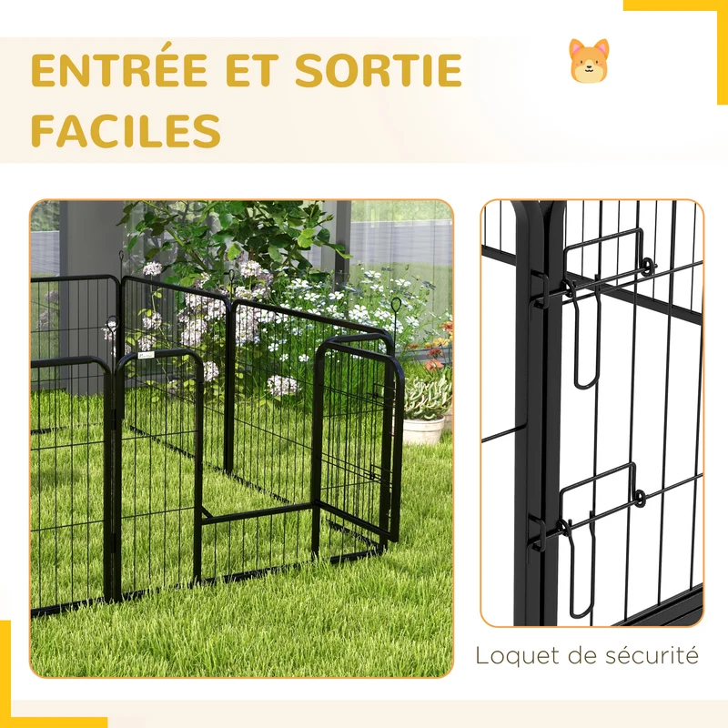 Parc enclos octogonal 80 x 60 x 60 cm porte verrouillable pliable montage rapide industriel contemporain en acier noir 21_0007420