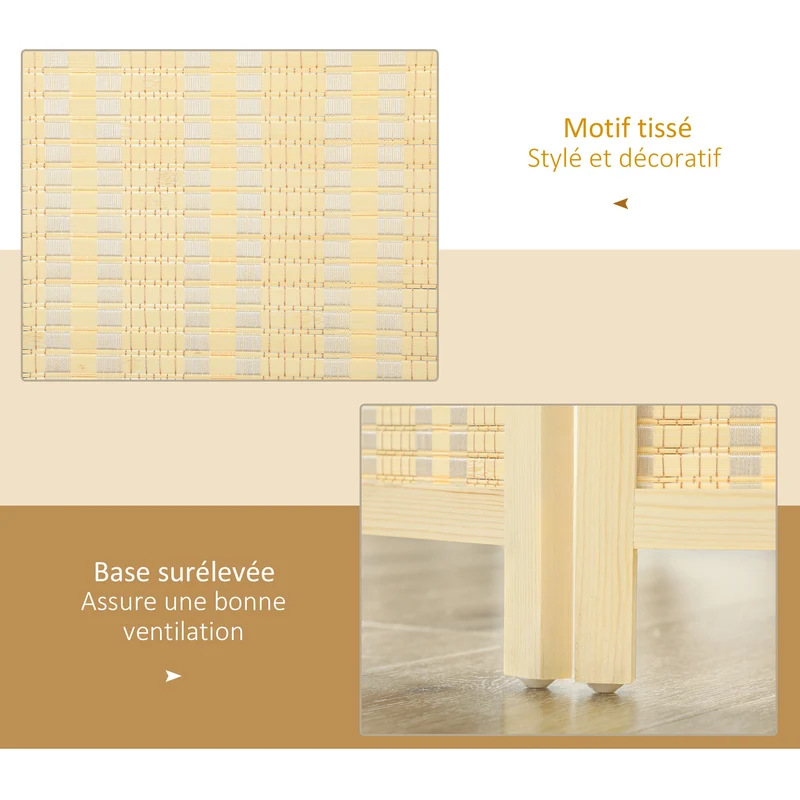 Paravent séparateur de pièce 135 x 180 cm pliable et autoportant zen style rustique décoratif en bambou bois naturel 21_0001268