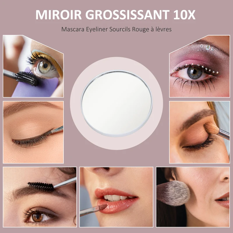 Miroir de maquillage lumineux 36.5 x 8.5 x 45.5 cm luminosité réglable grossissement 10x moderne épuré en verre blanc 21_0000788