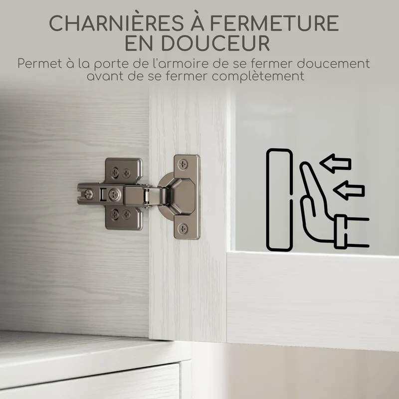 Meuble de rangement porte vitrée 59 x 30 x 164 cm étagères réglables 2 tiroirs moderne en panneau de particules blanc 21_0002969