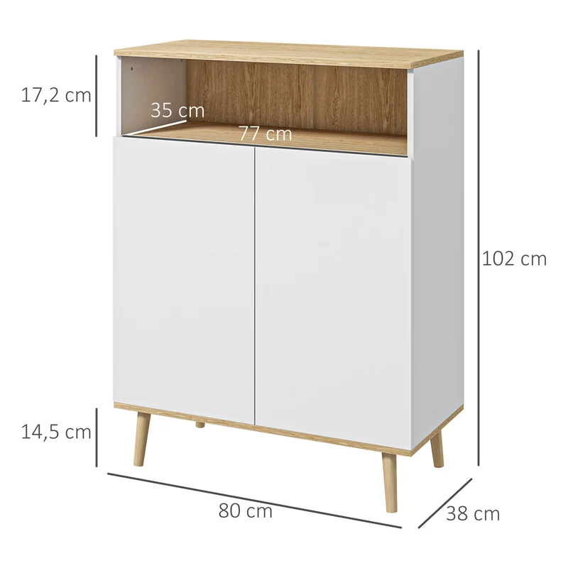 Meuble de rangement buffet sur pied 80 x 38 x 102 cm étagère réglable scandinave épuré en panneau de particules blanc 21_0002916