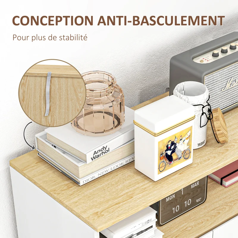 Meuble de rangement buffet sur pied 80 x 38 x 102 cm étagère réglable scandinave épuré en panneau de particules blanc 21_0002916