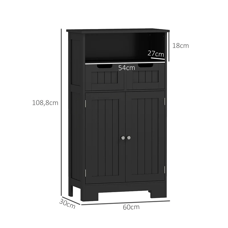 Meuble bas de salle de bain 60 x 30 x 108.8 cm gain de place anti basculement moderne épuré avec étagère en MDF noir 21_0001888