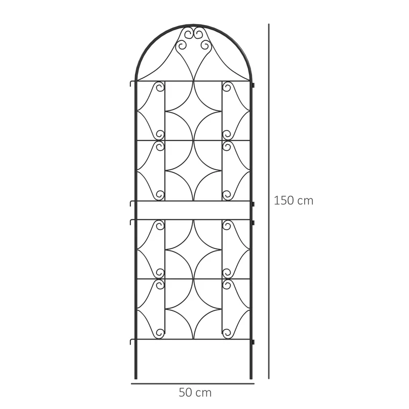 Lot de 2 treillis support plantes grimpantes brise-vue 50 x 150 x 2 cm stable antirouille contemporain en métal noir 21_0005562