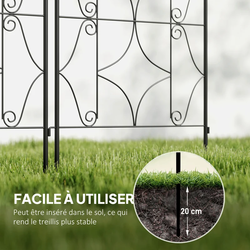 Lot de 2 treillis support plantes grimpantes brise-vue 50 x 150 x 2 cm stable antirouille contemporain en métal noir 21_0005562