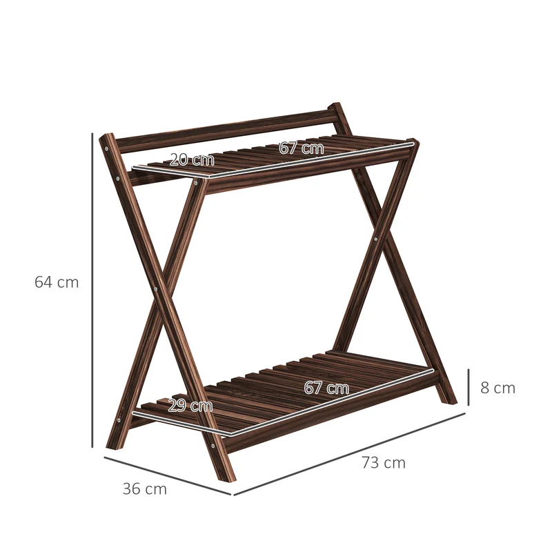 Lot de 2 supports pour plantes échelle intérieur 73 x 36 x 64 cm gain d'espace structure x stable rustique en bois brun 21_0005497
