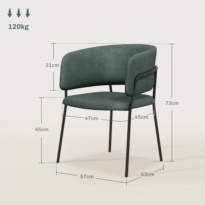 Lot de 2 chaises de salle à manger 57 x 53 x 73 cm assise rembourrée dossier enveloppant contemporain en acier vert 21_0003251