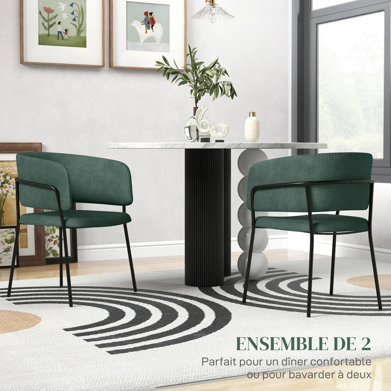 Lot de 2 chaises de salle à manger 57 x 53 x 73 cm assise rembourrée dossier enveloppant contemporain en acier vert 21_0003251