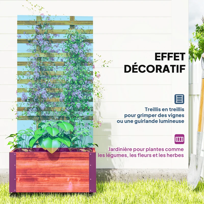 Jardinière sur pieds rectangulaire treillis 65 x 31 x 147 cm mobilité roulettes drainage style rustique en bois marron 21_0004292