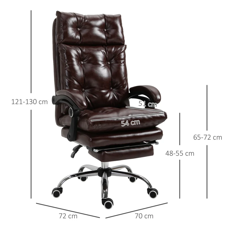 Fauteuil de bureau ergonomique 70 x 72 x 121 cm dossier inclinable repose-pieds rétractable moderne design en PU marron 21_0006165