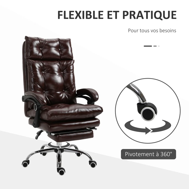 Fauteuil de bureau ergonomique 70 x 72 x 121 cm dossier inclinable repose-pieds rétractable moderne design en PU marron 21_0006165