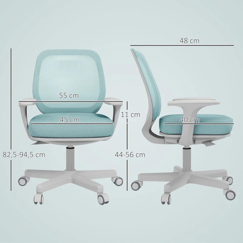 Chaise de bureau pivotante hauteur réglable 55 x 48 x 82,5-94,5 cm assise respirante design moderne en polyester vert 21_0006261