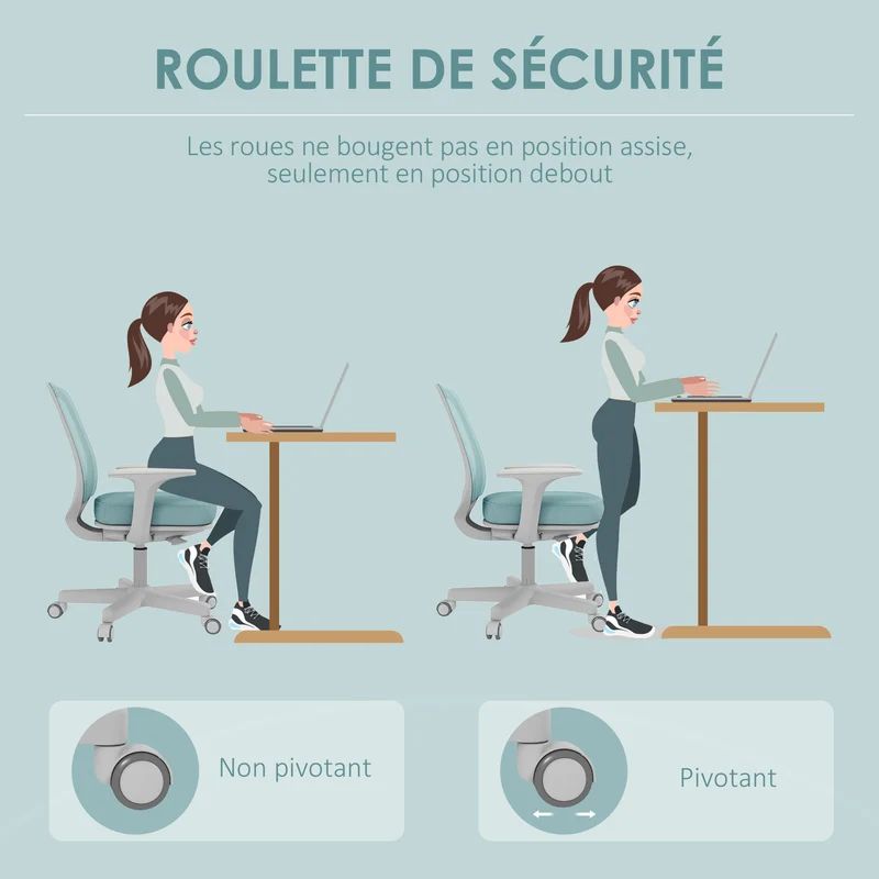 Chaise de bureau pivotante hauteur réglable 55 x 48 x 82,5-94,5 cm assise respirante design moderne en polyester vert 21_0006261