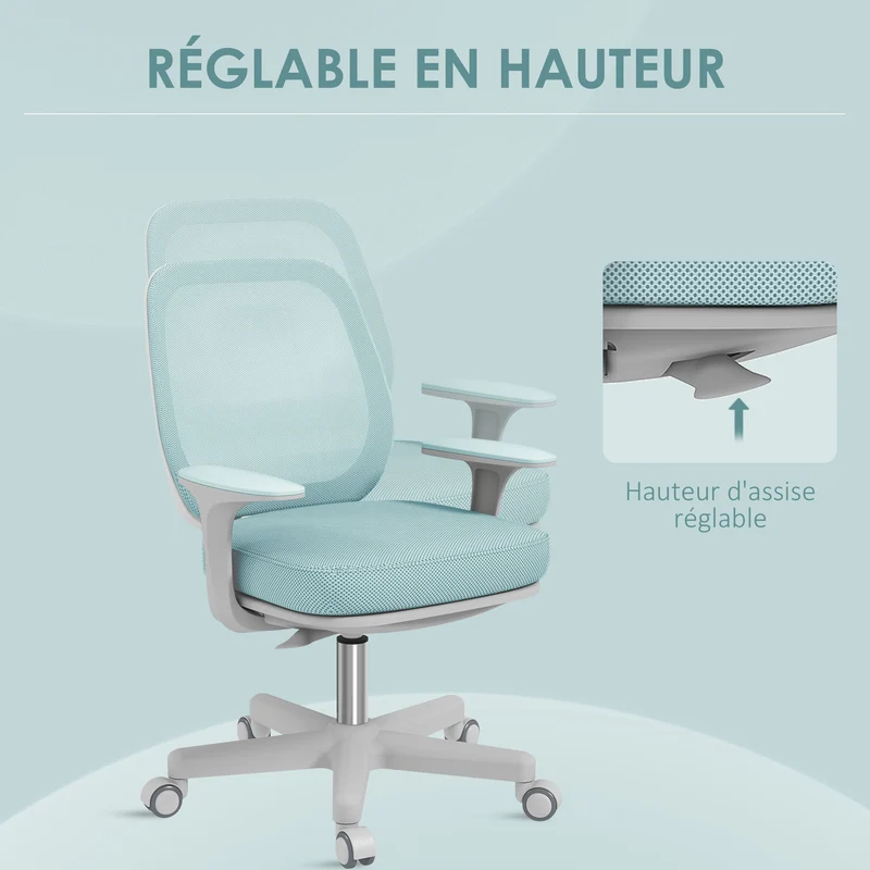 Chaise de bureau pivotante hauteur réglable 55 x 48 x 82,5-94,5 cm assise respirante design moderne en polyester vert 21_0006261