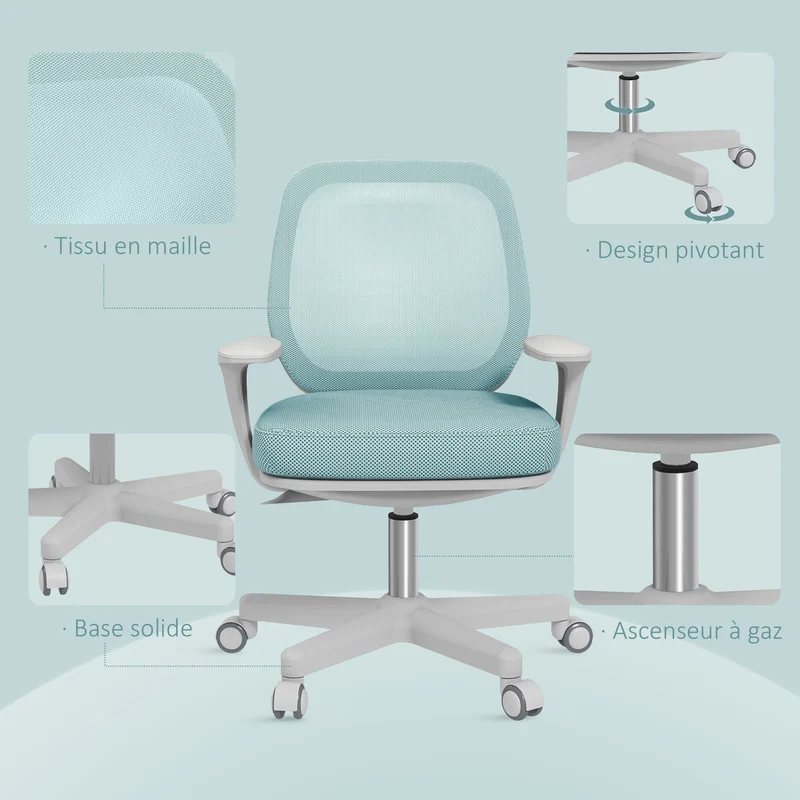 Chaise de bureau pivotante hauteur réglable 55 x 48 x 82,5-94,5 cm assise respirante design moderne en polyester vert 21_0006261