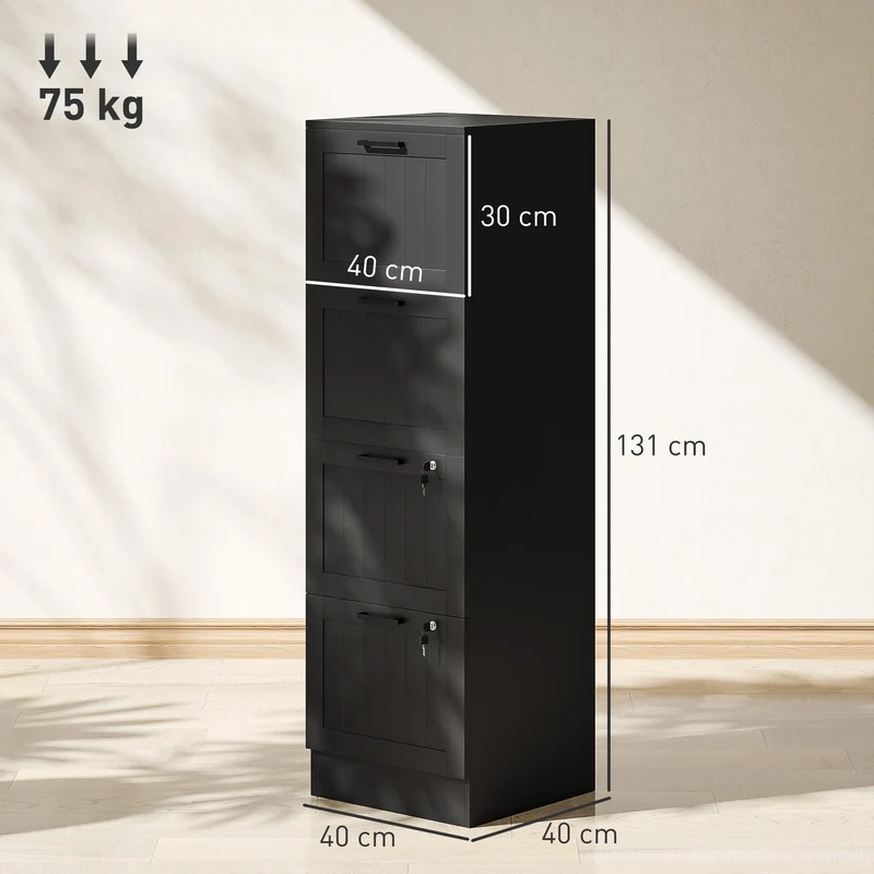 Caisson de bureau rangement 40 x 40 x 131 cm 4 tiroirs verrouillables et support imprimante moderne épuré en MDF noir 21_0006404