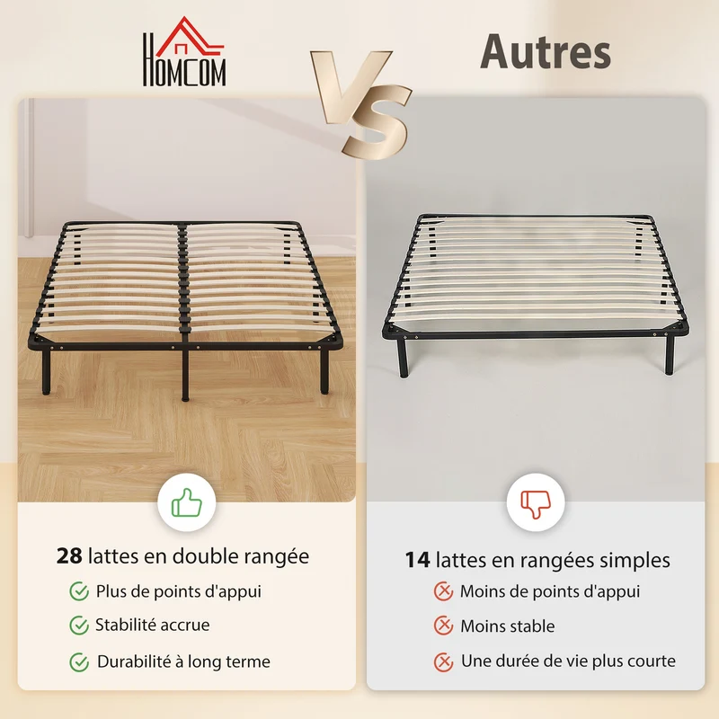 Cadre de lit 190 x 160 x 31 cm rangement sous le lit 26cm robuste support 350 kg design industriel moderne en acier noir 21_0003774