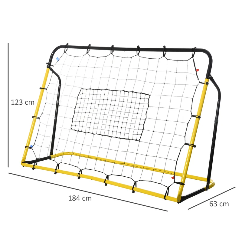 But de football rebond entraînement 184 x 63 x 123 cm récupère ballons réglable 60-90° moderne design en plastique jaune 21_0006625