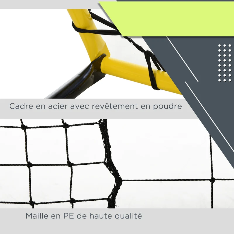 But de football rebond entraînement 184 x 63 x 123 cm récupère ballons réglable 60-90° moderne design en plastique jaune 21_0006625