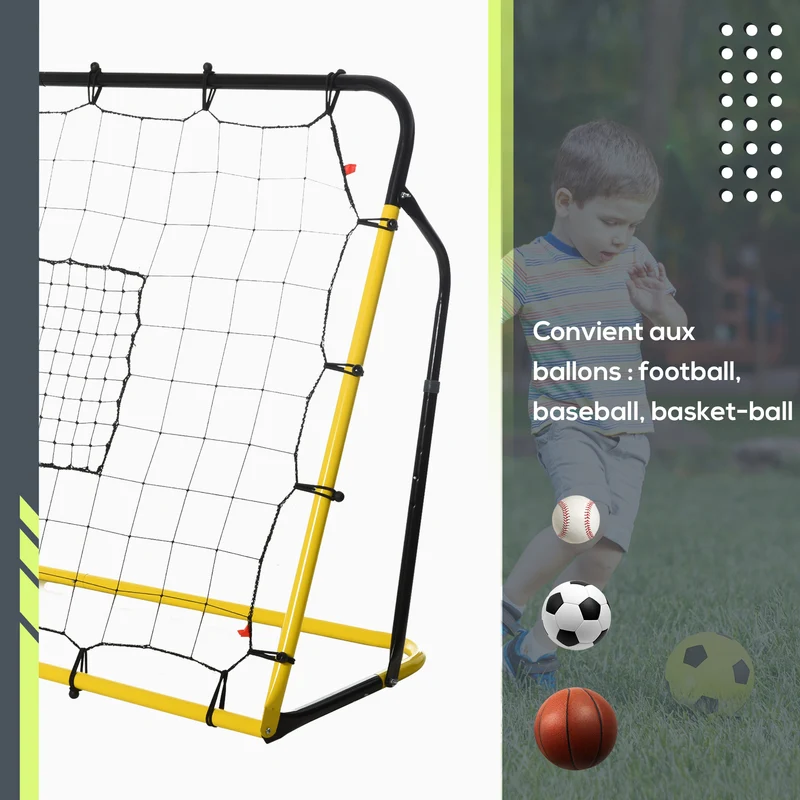 But de football rebond entraînement 184 x 63 x 123 cm récupère ballons réglable 60-90° moderne design en plastique jaune 21_0006625
